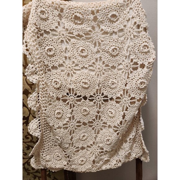 Lace Crochet Vintage Pillow Case Tan/Beige Authentic Shabby Chic Bedroom Accent - Picture 1 of 10